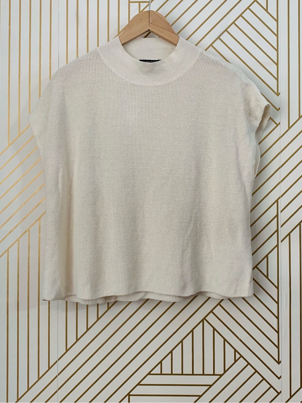 Eileen Fisher Organic Linen Cotton Mock Neck Knitted knit Top Cream Lagenlook M